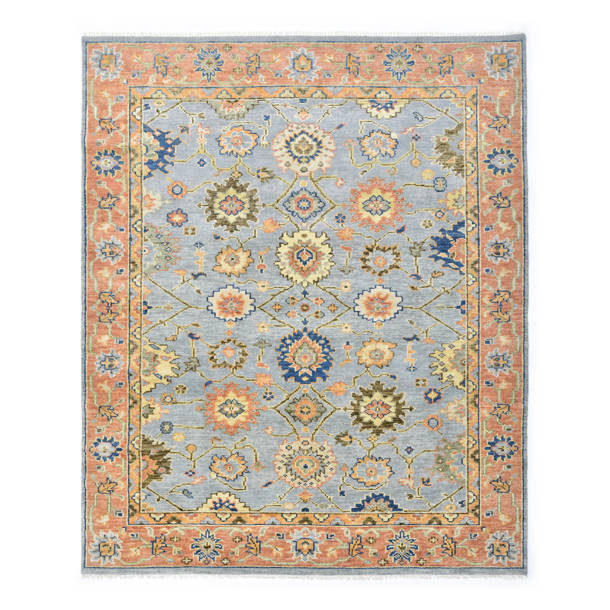 Solo Rugs Liza Oriental Area Rug in Light Gray/Orange/Blue Perigold
